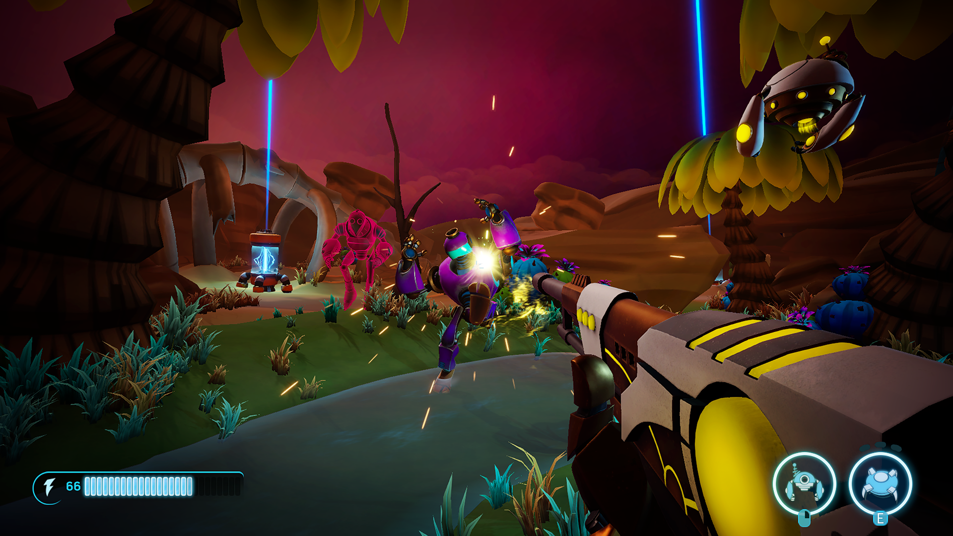 Aftercharge shooting robots