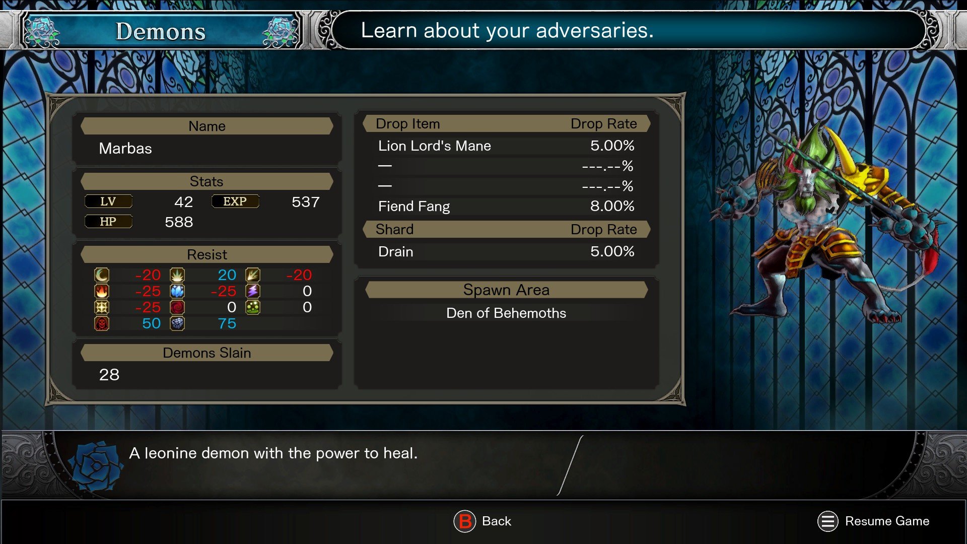 Bloodstained: Ritual of the Night how to heal - Drain shard Marbas