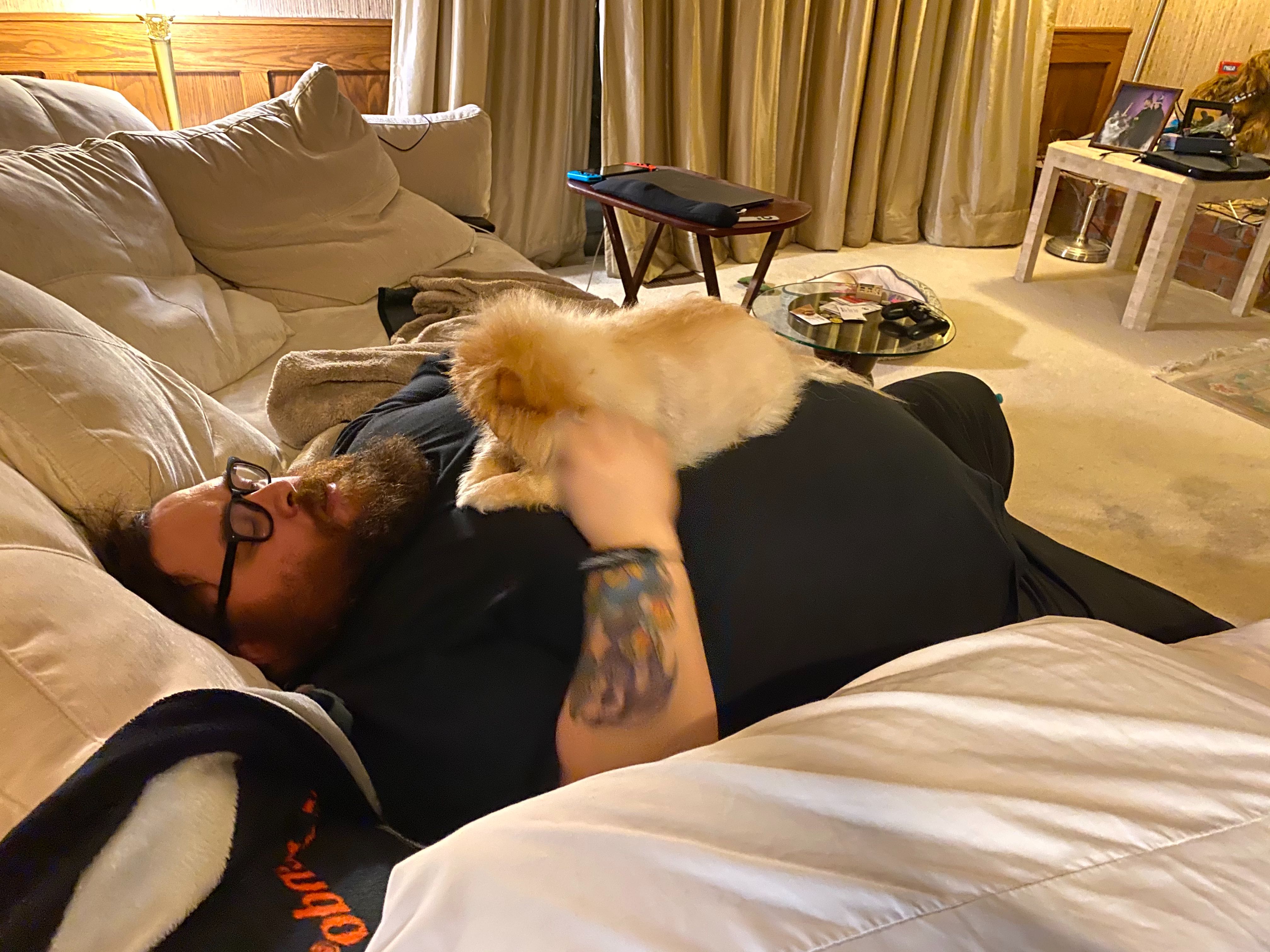 Lola is the best dog. She is seen here displaying her dominance over Blake.