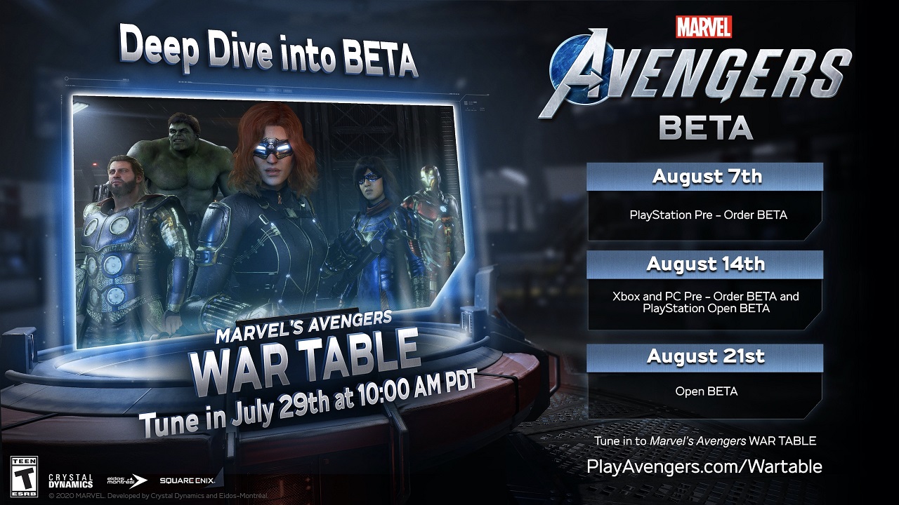 The Marvel's Avenger's War Table and open beta dates are set to take place throughout late July and all of August 2020