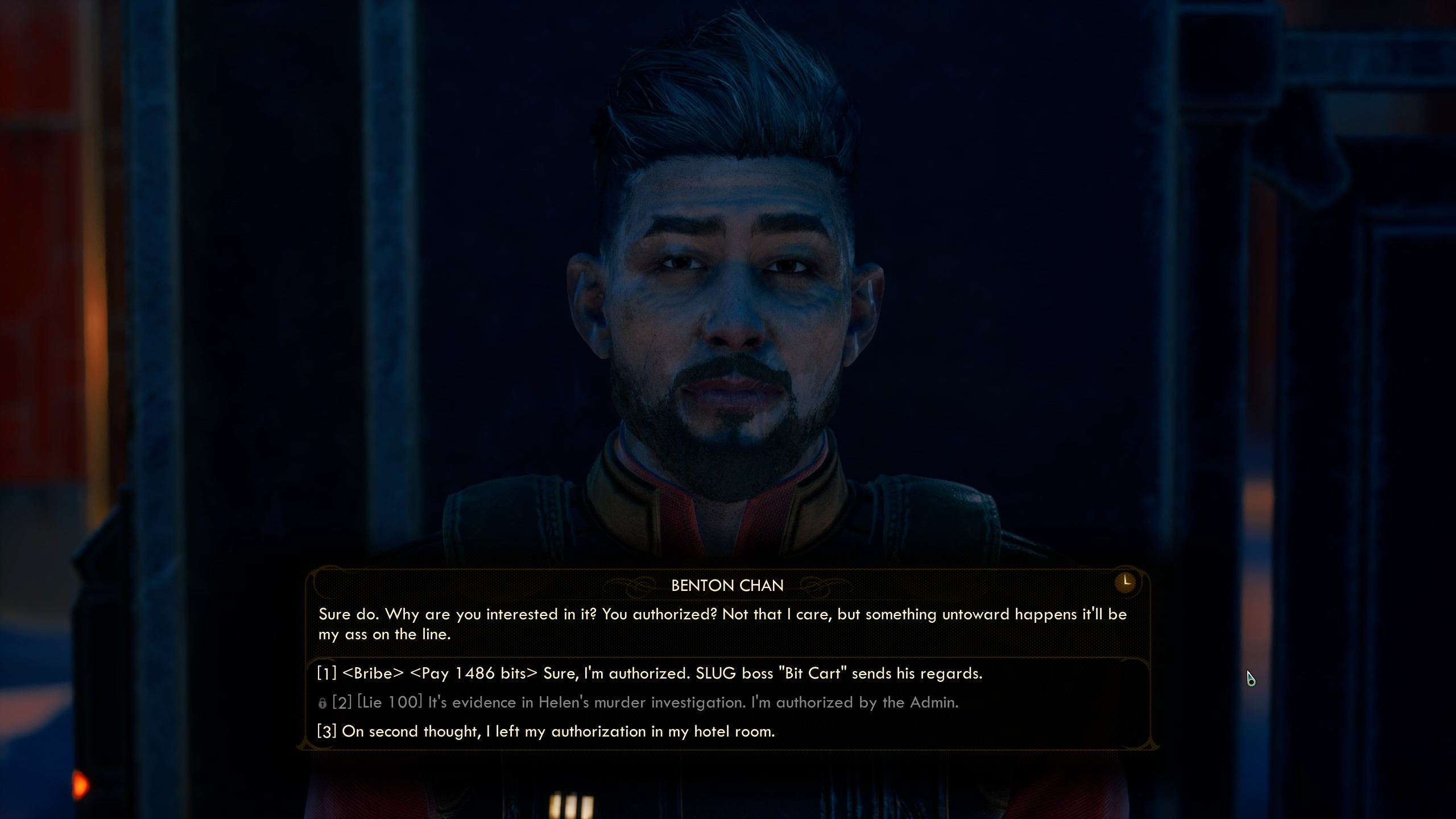 Talk to Benton Chan - The Outer Worlds: Murder on Eridanos - Smuggled Cargo