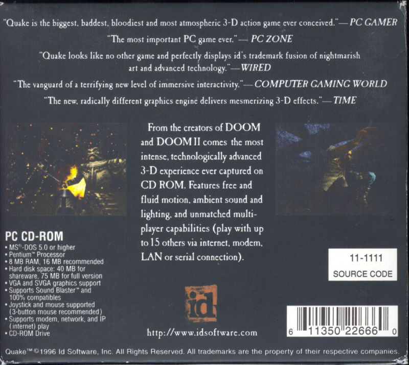 The flip side of Quake's CD case.