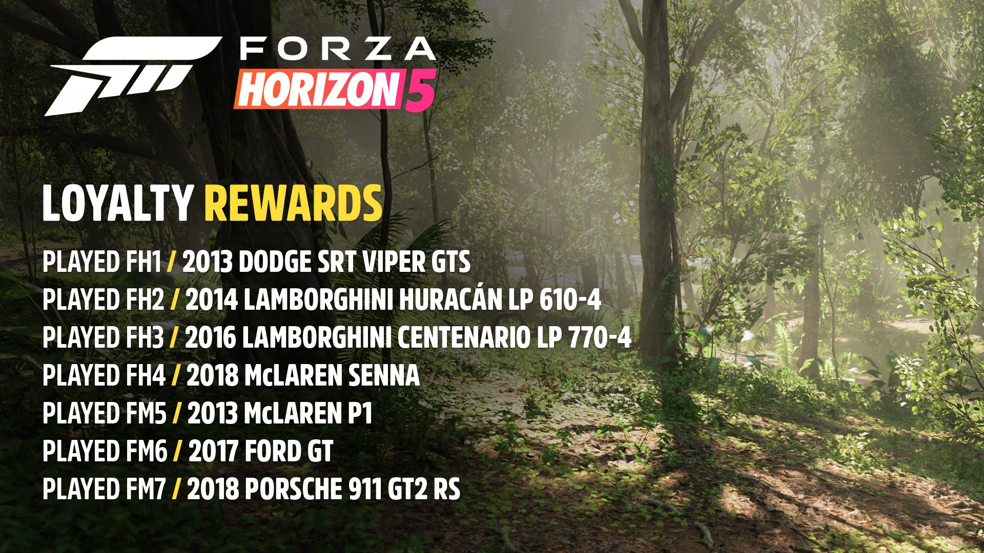 all forza loyalty rewards forza horizon 5