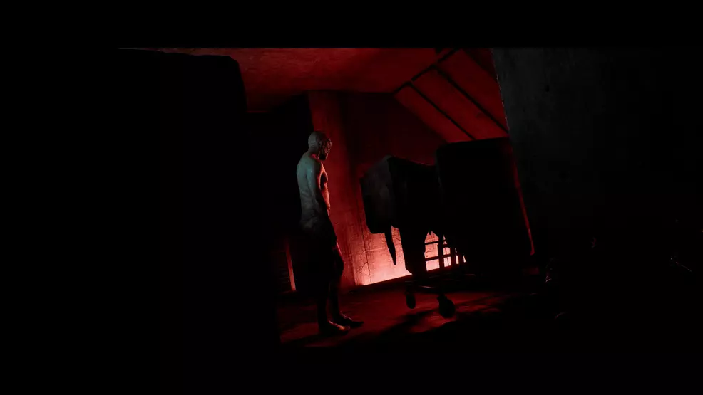 A monster in a room with red lighting.