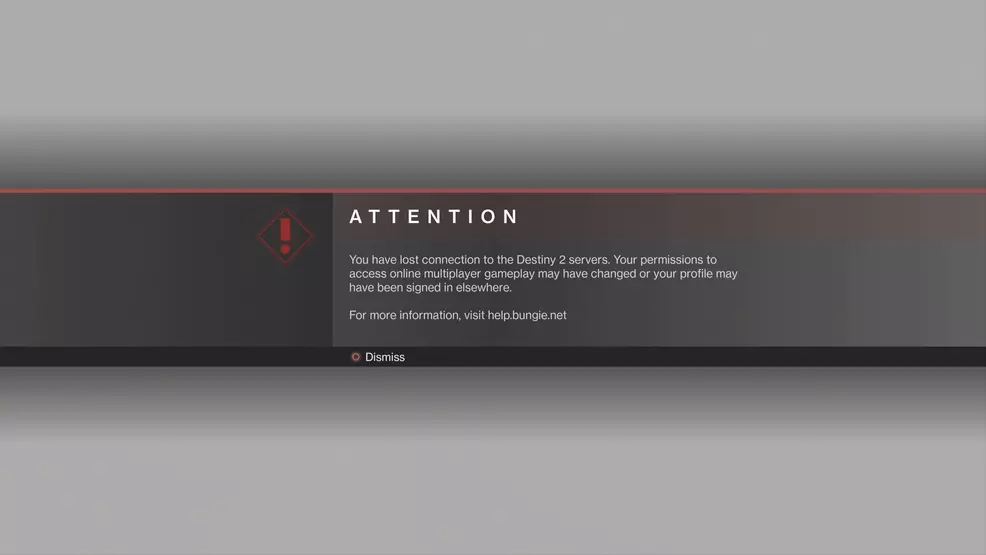 Image shows an error message in Destiny 2 stating the player has lost connection to the servers