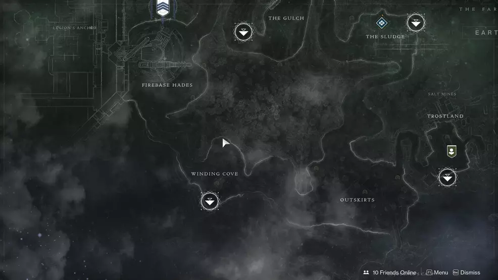I've put the mouse cursor at the entrance to the Flooded Chasm lost sector.