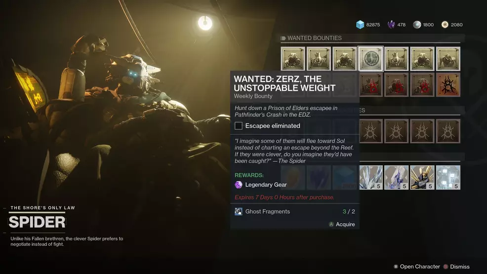 Wanted: Zerz, The Unstoppable Weight Bounty Destiny 2