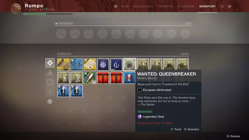 Wanted Queenbreaker Bounty Destiny 2