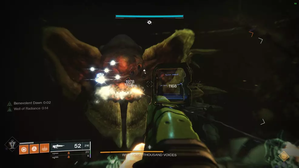 Players must remember the eye they chose and then destroy it after dealing damage to Taken orb in Riven's mouth.