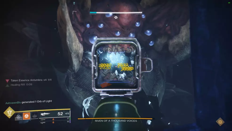 When Riven enters the other room, after her eyes have glowed, players will have a short window to deal damage and then destroy the correct eyes.