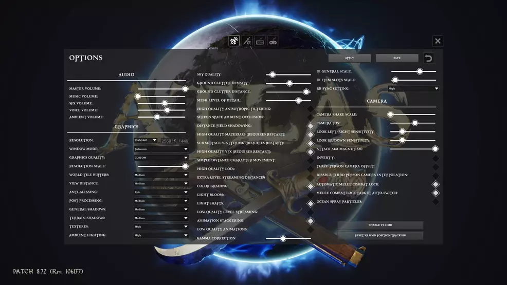 Atlas in-game settings