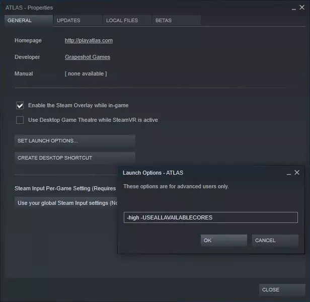 Steam launch options for Atlas