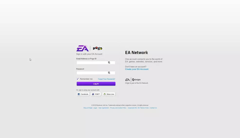 EA Help login page