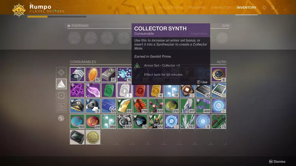 Destiny 2 Collector Synth details