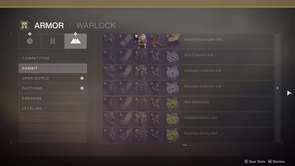 Gambit Prime armor sets available in Destiny 2