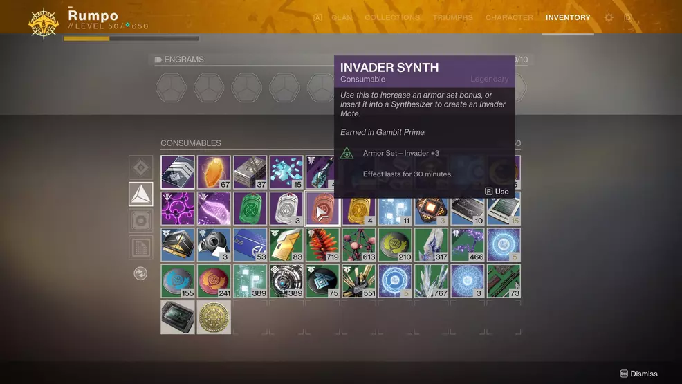 Destiny 2 Invader Synth details