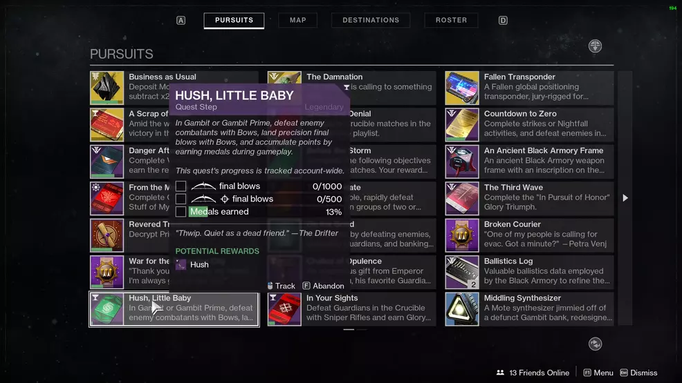 Destiny 2 Hush Pinnacle Weapon