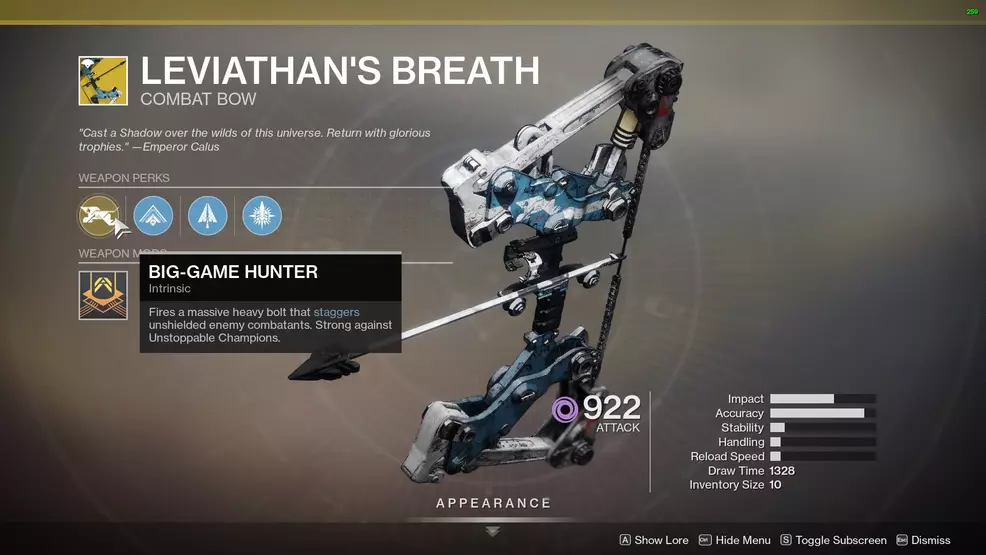 Destiny 2 Leviathan's Breath perks