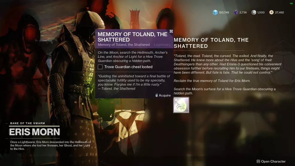 Destiny 2 Memory of Toland the Shattered