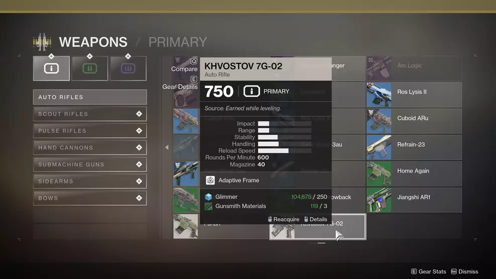 How to get the Khvostov 7G-02 in Destiny 2 - From Collections