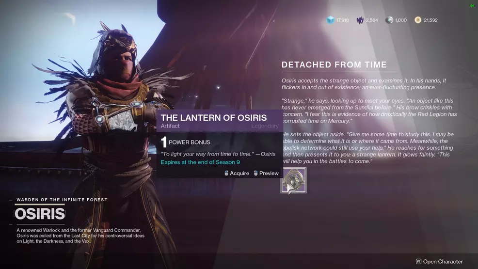 destiny 2 seasonal artifact season of dawn lantern of osiris