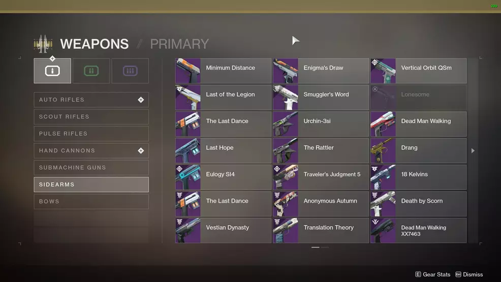 destiny 2 sidearms for buzzard