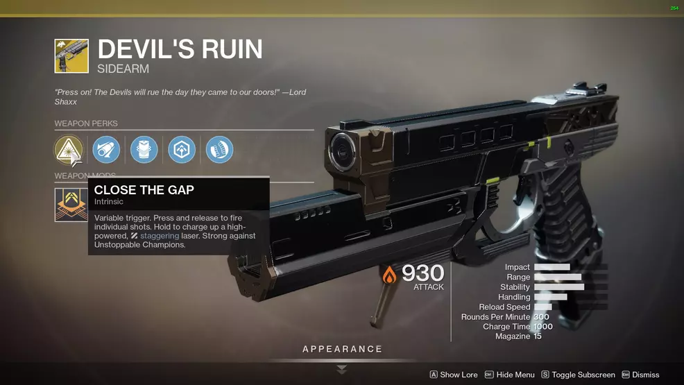 Devil's Ruin exotic perks Destiny 2