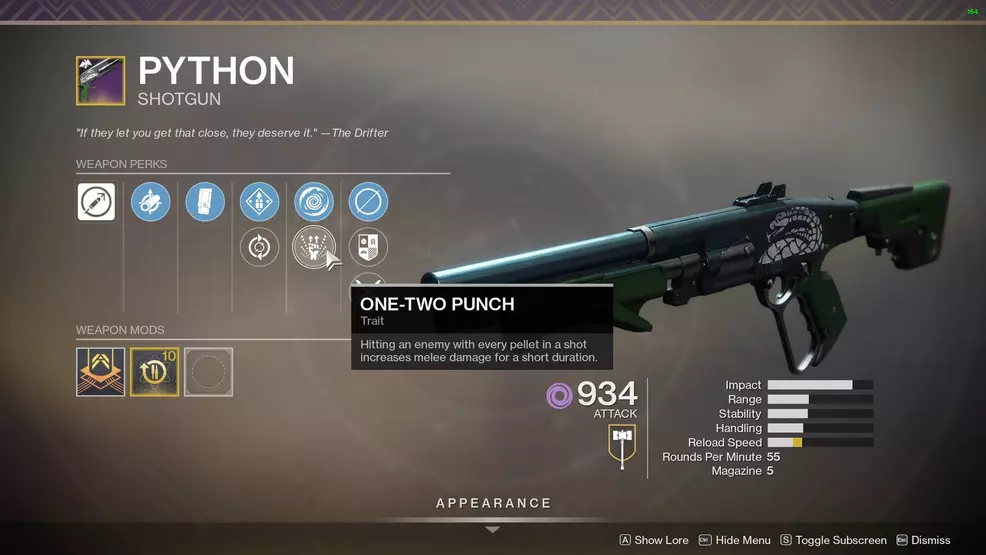 destiny 2 python perks