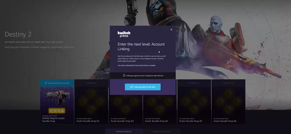 Destiny 2 Twitch Prime Exotic loot drop confirmation