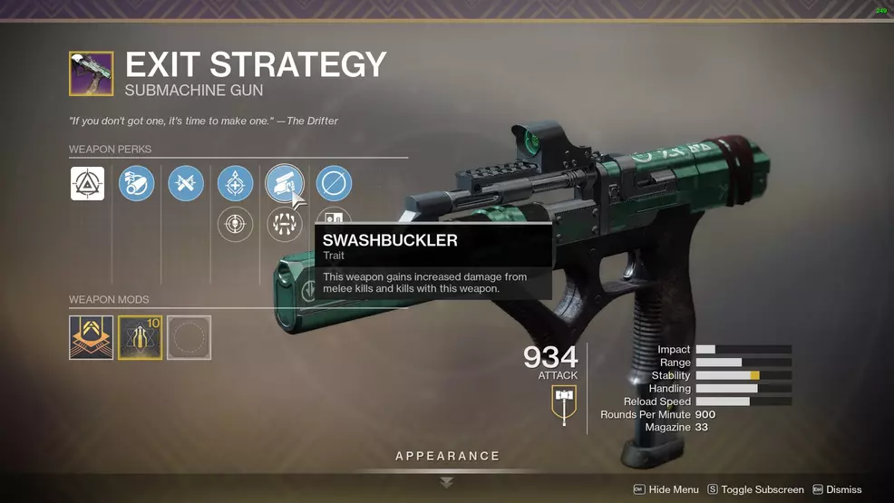 Destiny 2 Exit Strategy perks