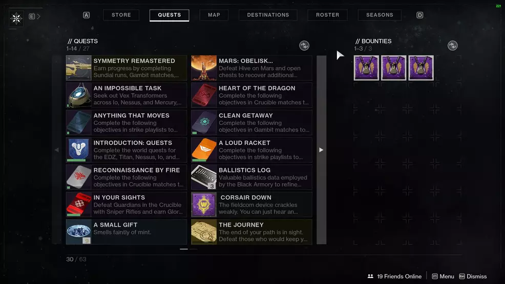 pursuits bounties and quests destiny 2