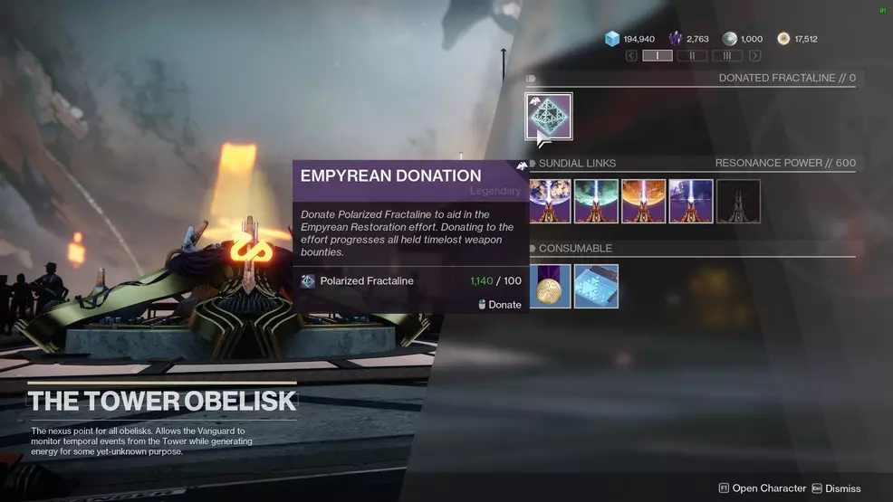 Destiny 2 Empyrean Donation Polarized Fractaline