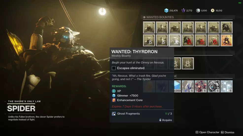 destiny 2 spider bounty wanted thyrdron