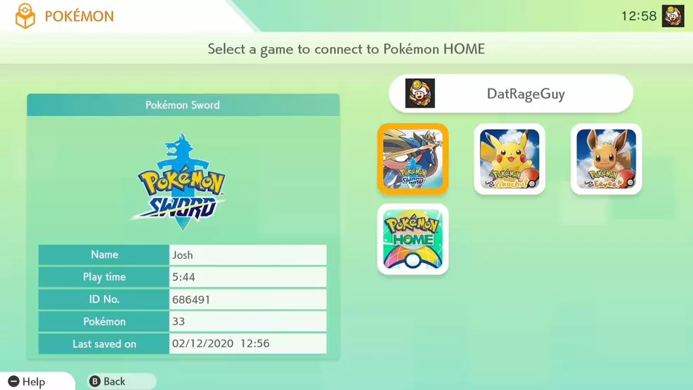 Pokemon Home game selection screen