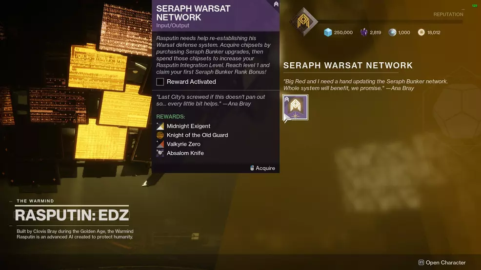 Destiny 2 Seraph Warsat Network quest