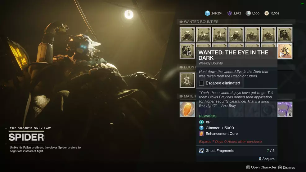 destiny 2 wanted the eye in the dark