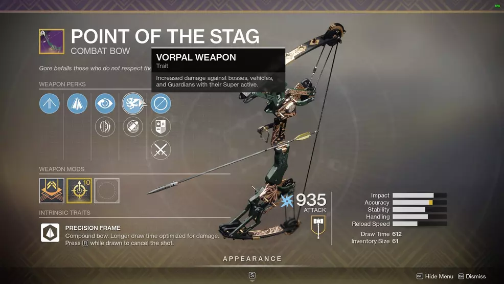 Destiny 2 Point of the Stag perks