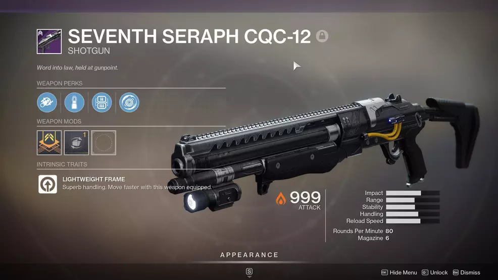 Seventh Seraph CQB 12 God Roll Destiny 2