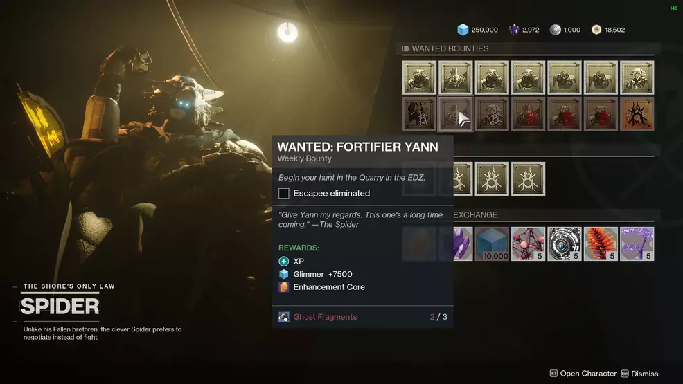 destiny 2 wanted fortifier yann