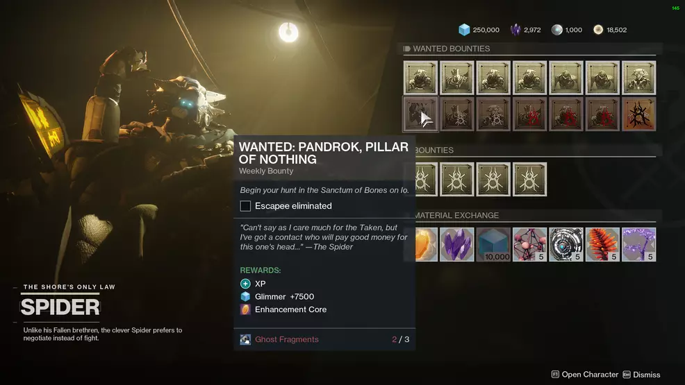 destiny 2 spider wanted pandrok pillar of nothing