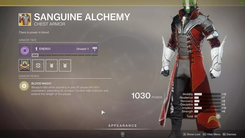 Destiny 2 Exotic Warlock Armor Sanguine Alchemy