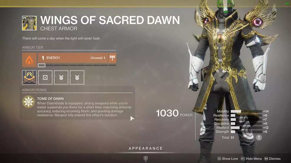 Destiny 2 Exotic Warlock Armor Wings of Sacred Dawn