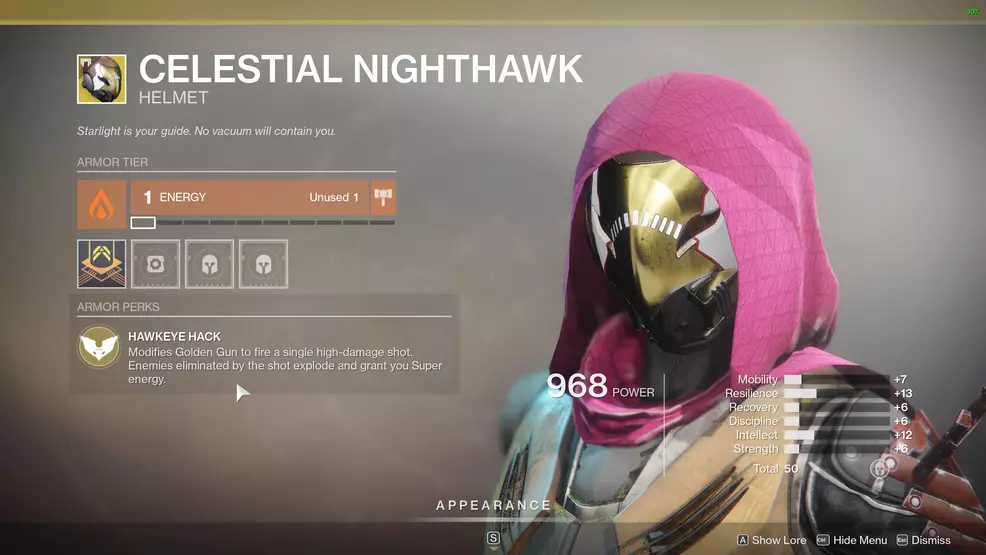 Destiny 2 Exotic Hunter armor Celestial Nighthawk