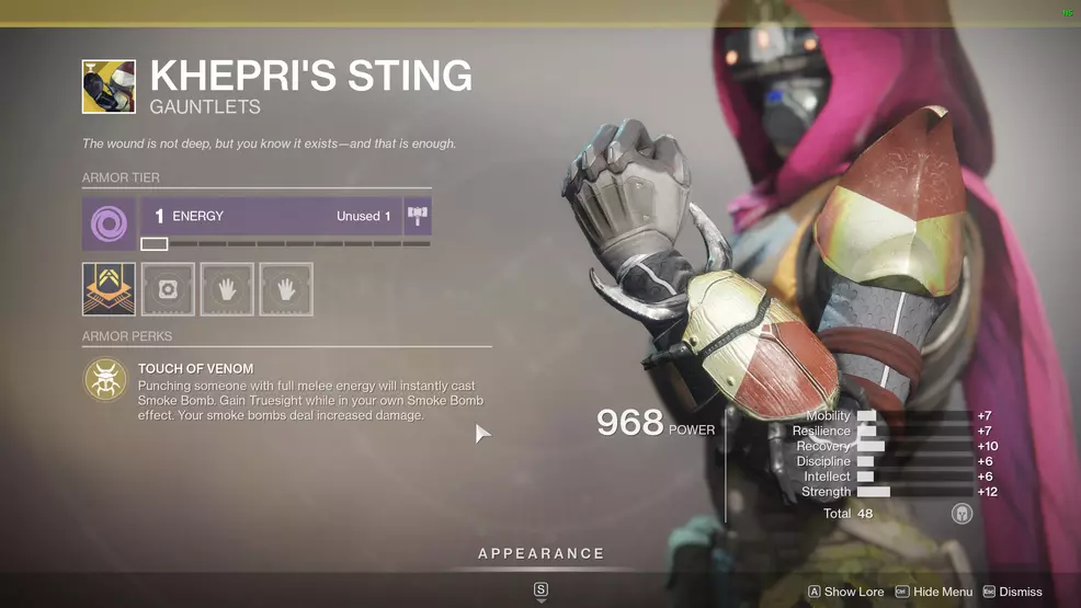 Destiny 2 Exotic Hunter armor Khepri's Sting