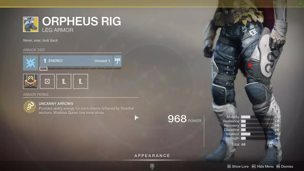 Destiny 2 Exotic Hunter armor Orpheus Rig