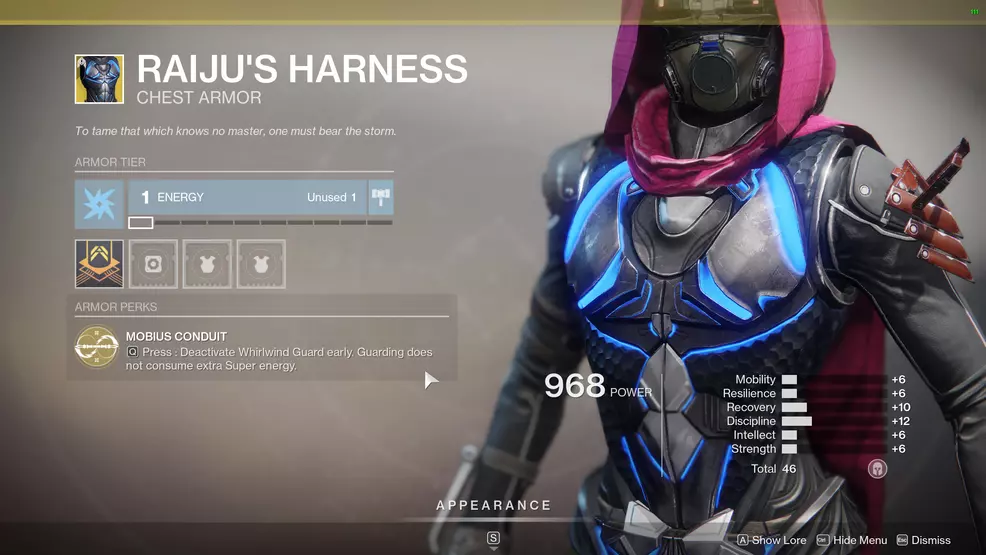 Destiny 2 Exotic Hunter armor Raiju's Harness