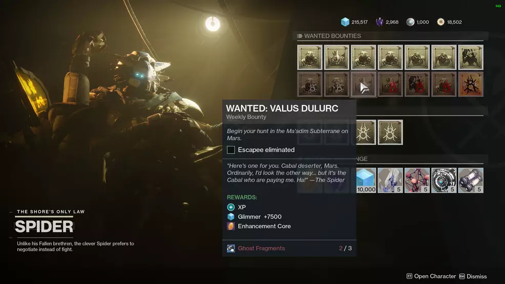 Valus Dulurc Wanted bounty Destiny 2