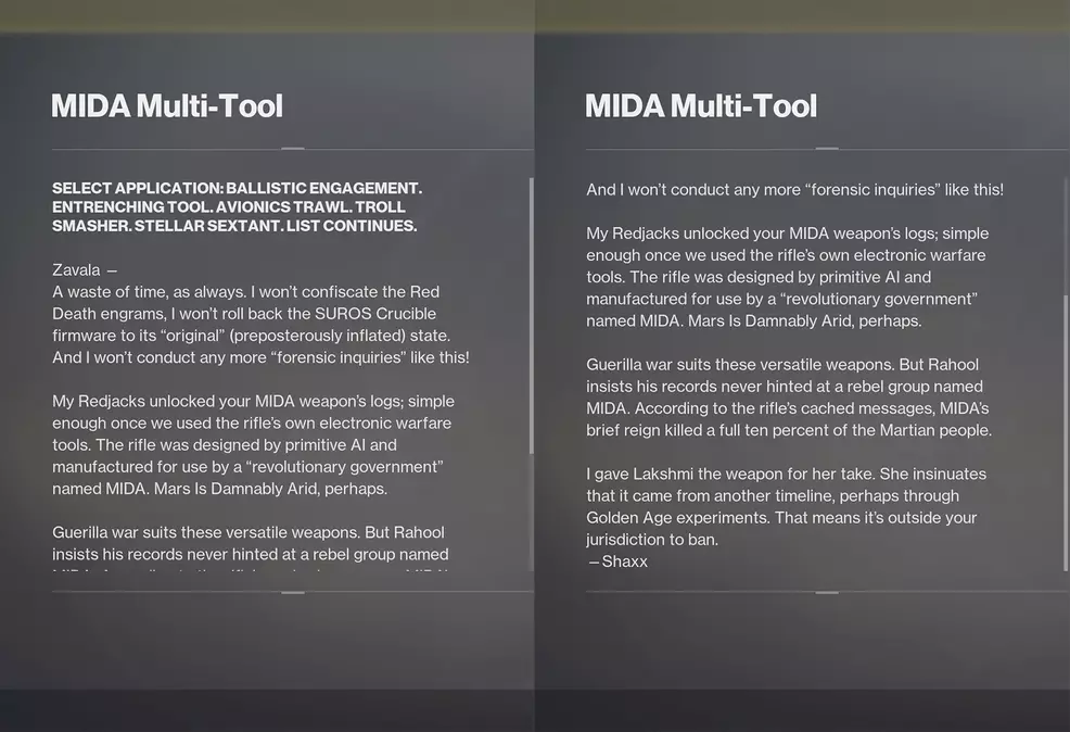 MIDA Multi-Tool lore Destiny 2