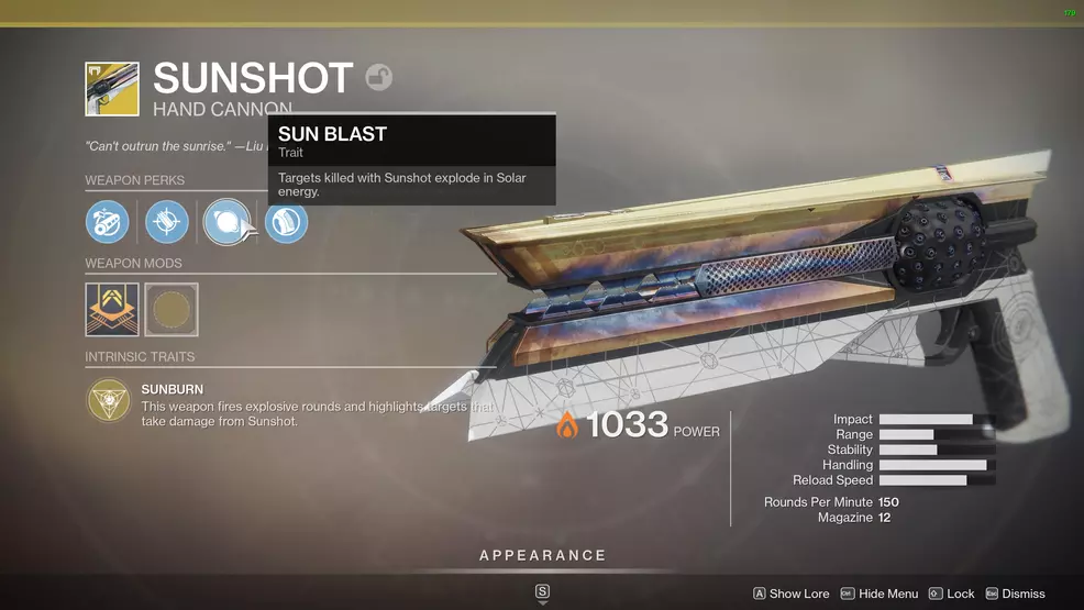 sunshot perks destiny 2