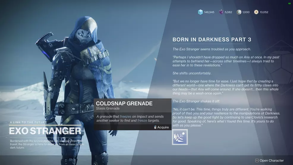 destiny 2 born in darkness coldsnap grenade
